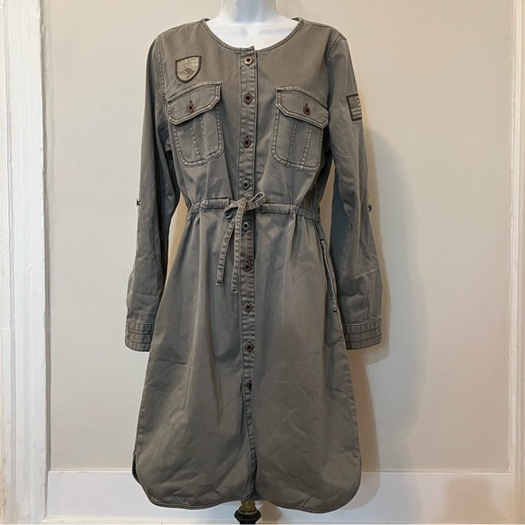 RED JEANS NYC Premium Vintage Clothing Roll Tab Sleeve Military Utility Dress L - Picture 15 of 16